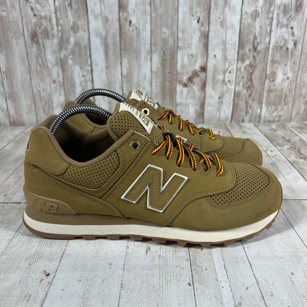 New Balance 574 Olive Green Khaki Gum Sole Sneakers ML574HRF Mens 7.5 Womens 9